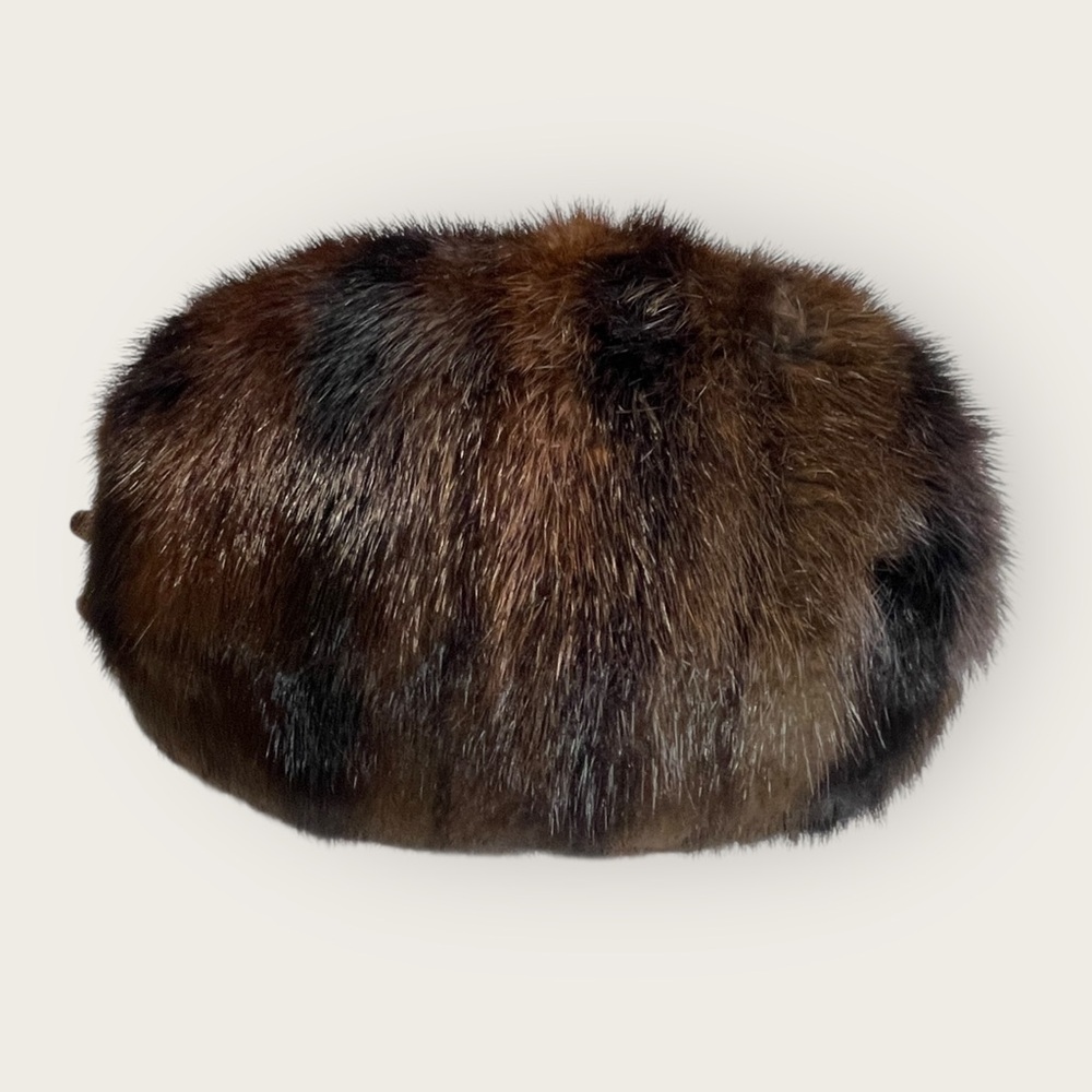 Vintage Real Mink Fur Hand Muff Warmer Brown Satin Lined Zip Pocket Size OS Luxe